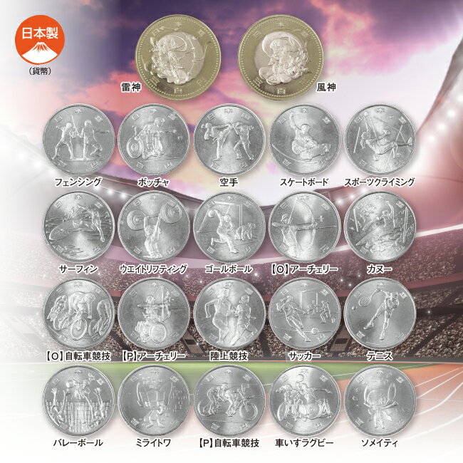 東京2020 オリンピック パラリンピック 競技大会22種 記念貨幣 - 東京 2020 造幣局 記念 貨幣 500円 バイカラー クラッド貨幣 100円 硬貨 セット 2