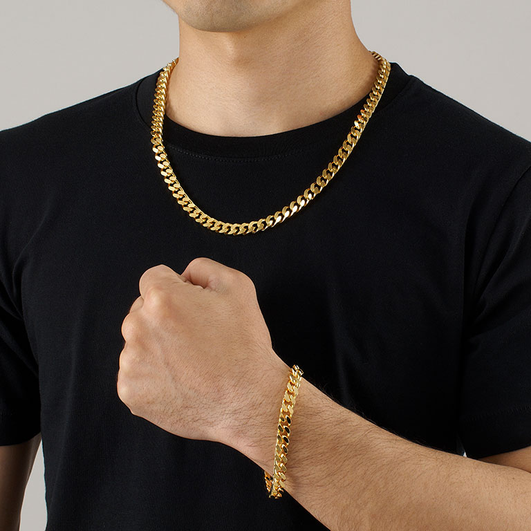日本製 極太 喜平 ネックレス ブレスレット セット - ゴールドカラー 幅8mm 喜平ネックレス 喜平ブレスレット 喜平 ブレス メンズ アクセサリー アクセ