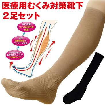 医療用むくみ対策靴下(2足セット) 【着圧ソックス ハイソックス ふくらはぎ サポーター レディース】【母の日 敬老の日 ギフト】