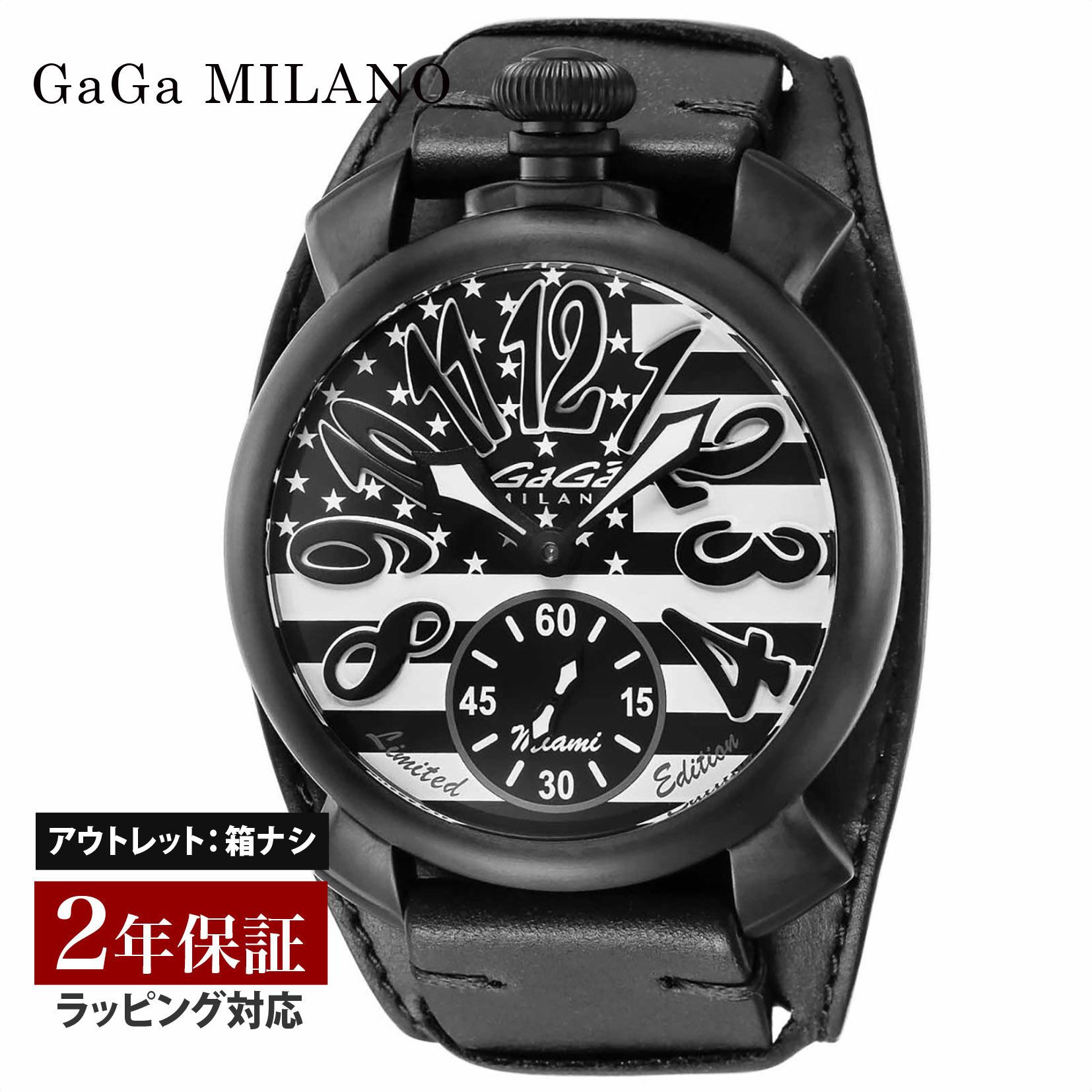 ガガ ミラノ 腕時計（メンズ） 【OUTLET】 ガガミラノ GaGaMILANO メンズ 時計 MANUALE 48mm 手巻 ブラック/ホワイト 5012.MMI01TB1F-S 時計 腕時計 高級腕時計 ブランド 【箱無し】