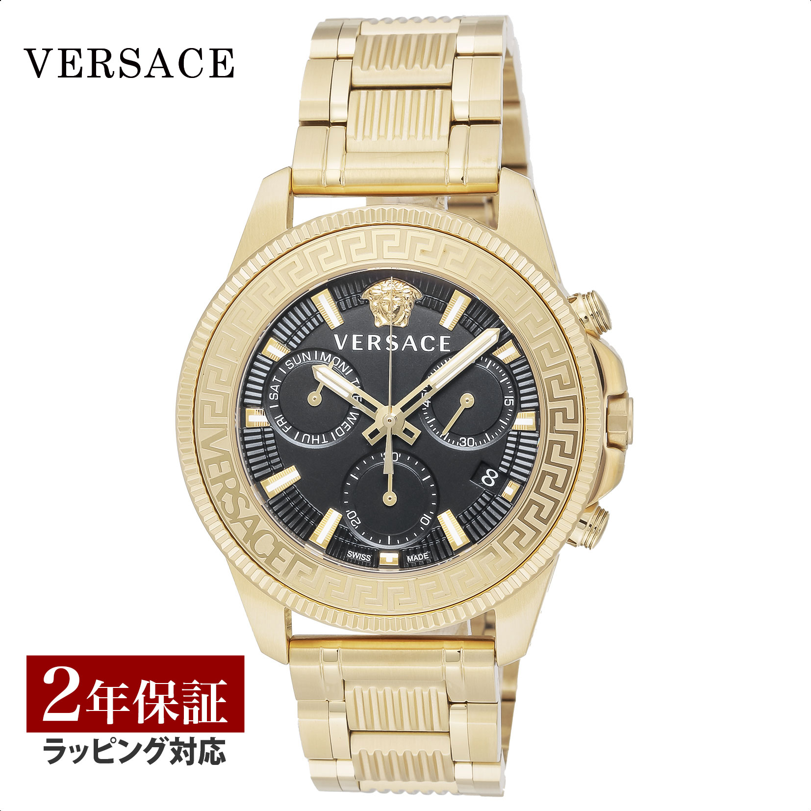 ヴェルサーチ 腕時計（メンズ） ヴェルサーチェ VERSACE メンズ 時計 グレカ アクション クロノ Greca Action Chrono クォーツ ブラック VE3J00622 腕時計 高級腕時計 ブランド