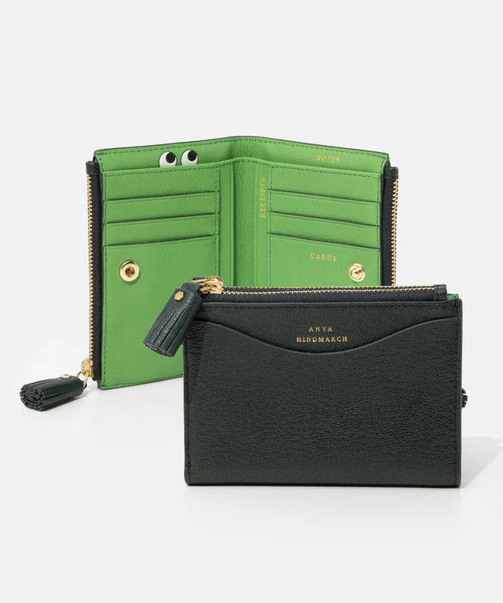 アニヤ ハインドマーチ ANYA HINDMARCH Peeping Eyes Small Double Zip Wallet Peeping Eyes in Ink Green Shiny Capra ピーピング アイズ 5050925197762 二つ折り財布 レディース 財布 小物 インクグリーンのサムネイル