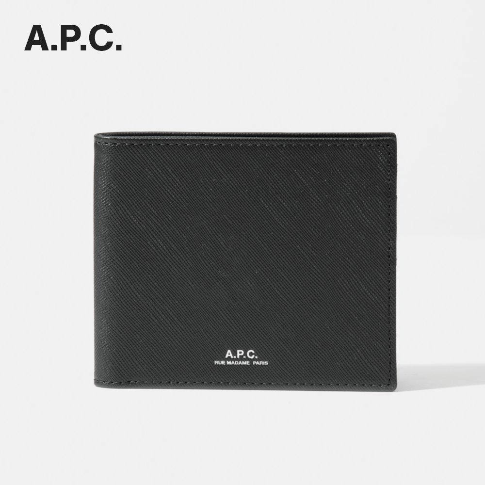 APC アーペーセー A.P.C. PXBJQ H63153 二つ折り財布 本革 財布 メンズ プレゼント ミニ財布 小銭入れ シンプル レザー ロゴ プレゼント コンパクトウォレット 無地 通勤 通学 牛革 記念 SMALL LEATHER GOODS PORTEFEUILLE ALY ブラック