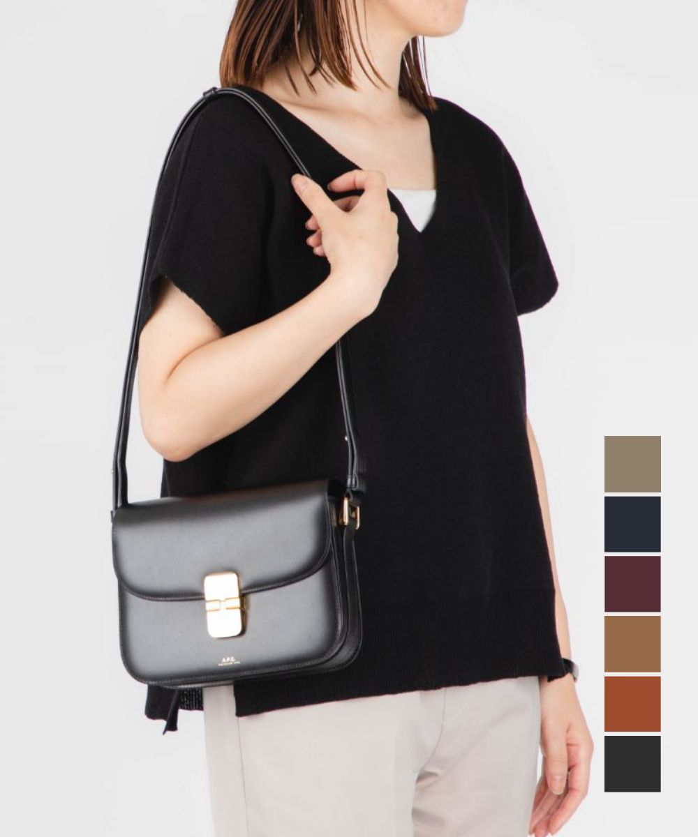 Rakuten - APC アーペーセー A.P.C. PXBMW F61413 ショルダーバッグ レディース ミニバッグ バック 肩掛け レザー グレイス スモールバッグ プレゼント キレカジ 無地 シンプル 誕生日 オシャレ ギフト 革 ポシェット ブラック