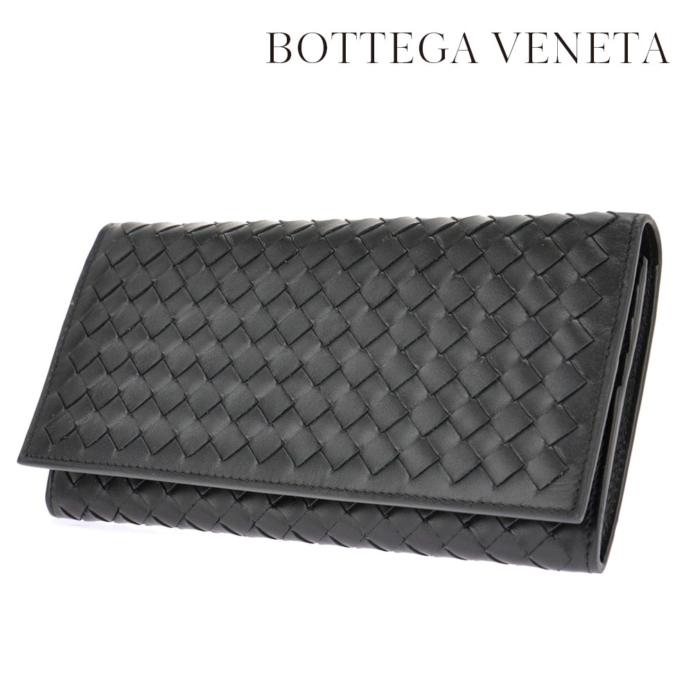 ボッテガヴェネタ BOTTEGA VENETA 長財布 メンズ レディース 財布 札入れ 小銭入れ 本革 レザー イントレチャート 二つ折り かぶせ 新品 ブランド プレゼント お祝い ギフト ブラック 156819-V4651