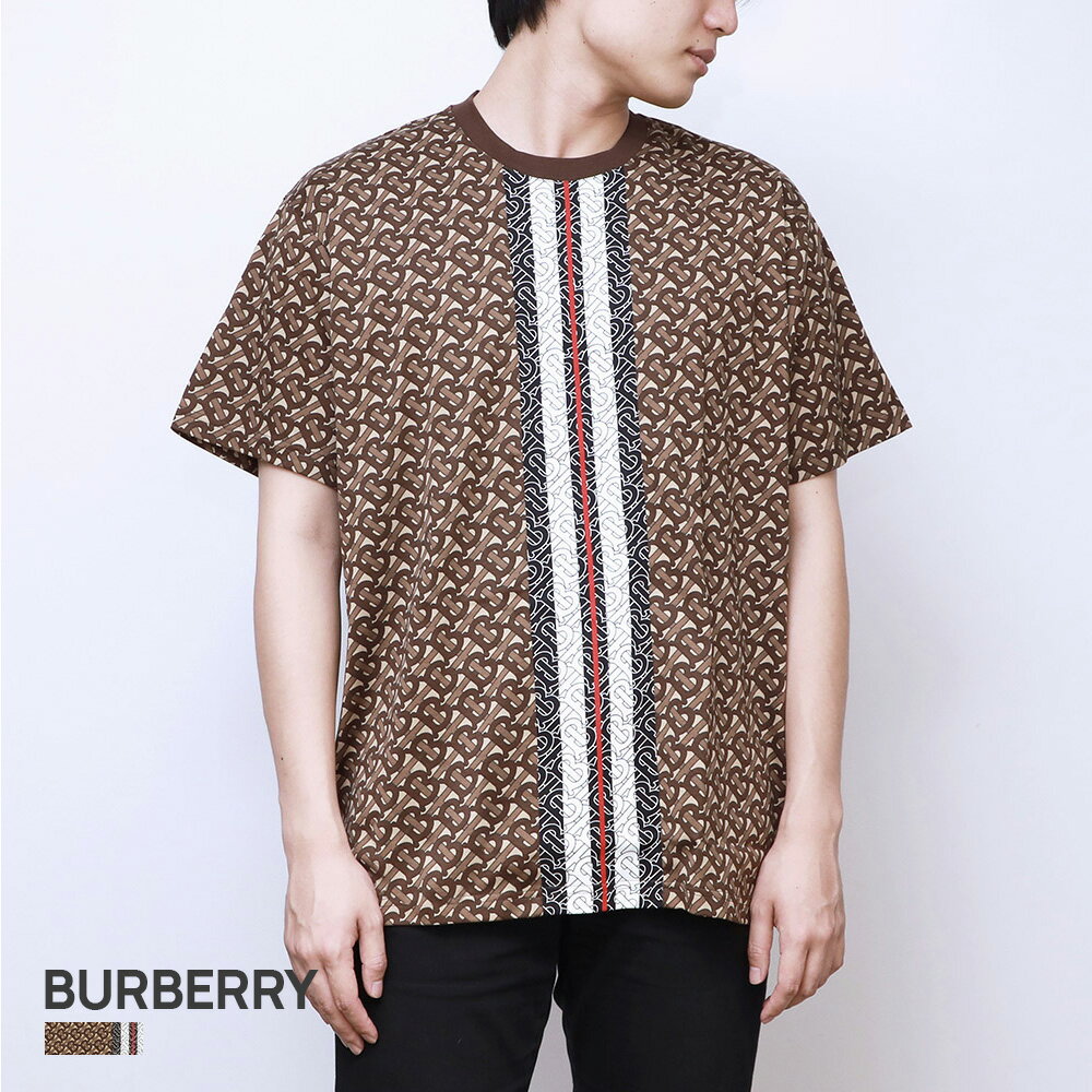 ＼13%OFF／ バーバリー BURBERRY MUNLEY TBM Tシャツ メンズ モノグラムストライププリント 半袖 コットンTシャツ ブラウン XS/S/M/L 8018239