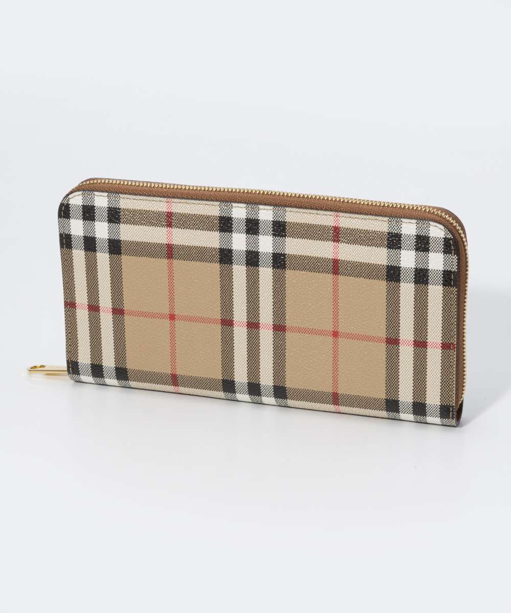 バーバリー 財布（レディース） バーバリー BURBERRY 8070598 長財布 LS ELMORE DFC レディース 財布 エルモア ヴィンテージチェック ロングウォレット ラウンドジップ ロゴ プレゼント ブランド おしゃれ ギフト お祝い 記念 ファッション アーカイブベージュ×ブラウン