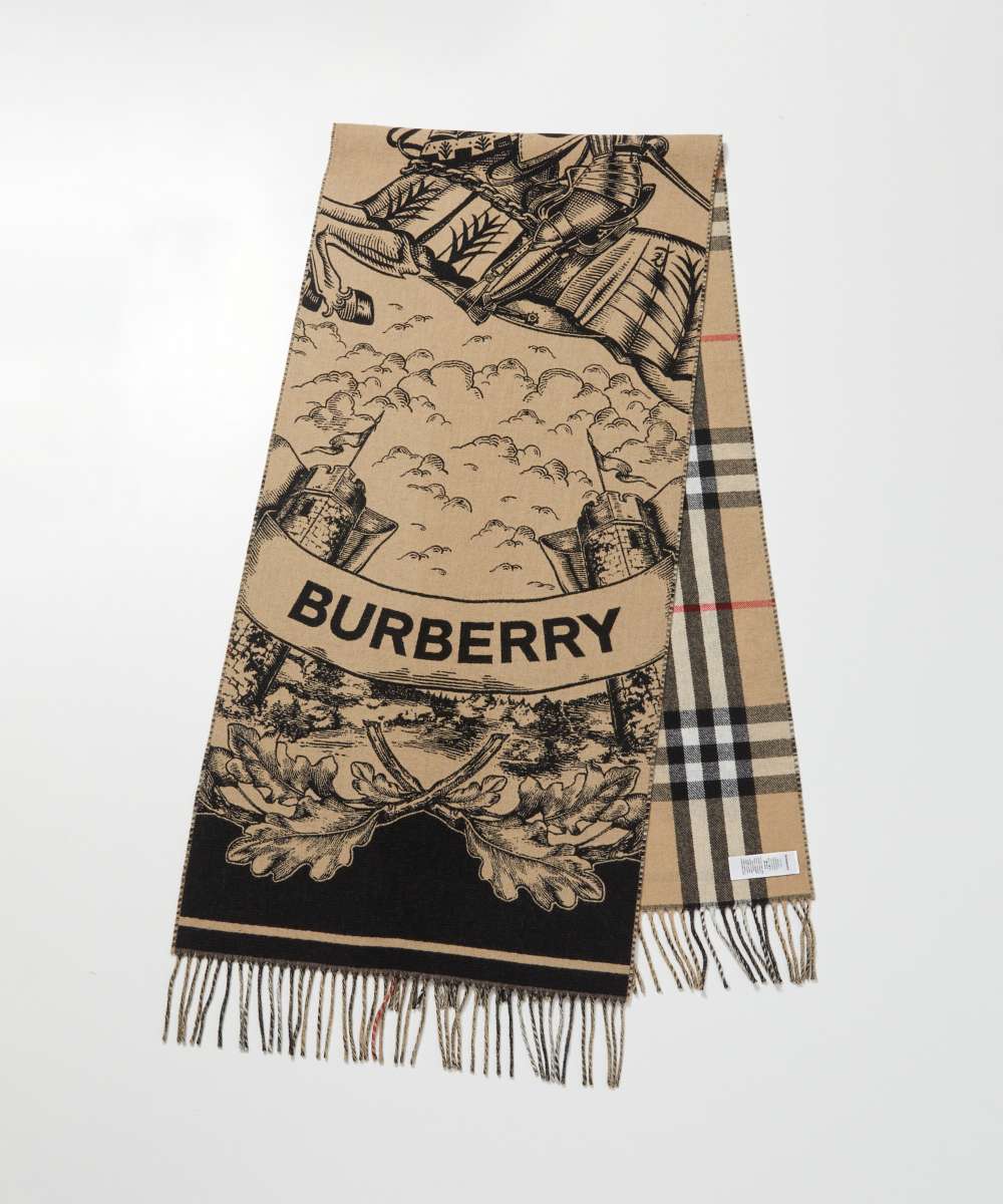 バーバリー マフラー（レディース） バーバリー BURBERRY 8073768 マフラー メンズ カシミア リバーシブルスカーフ フリンジ ストール ロゴ ジャカード織 おしゃれ プレゼント ギフト 贈り物 シンプル 誕生日 記念 お祝い 秋冬 防寒 GALLANT KNIGHT SCARF アーカイブベージュ