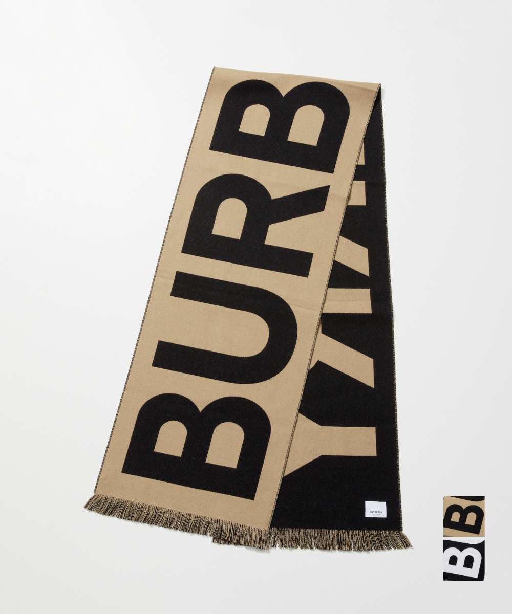 バーバリー マフラー（メンズ） ＼10%OFF／ バーバリー BURBERRY 8054214 8057147 マフラー メンズ レディース ロゴ ウール ジャカードスカーフ フリンジ ストール おしゃれ プレゼント ギフト 贈り物 シンプル 誕生日 記念 お祝い 秋冬 防寒 B TXT RWS WL FTBL SCARF ブラック アーカイブベージュ