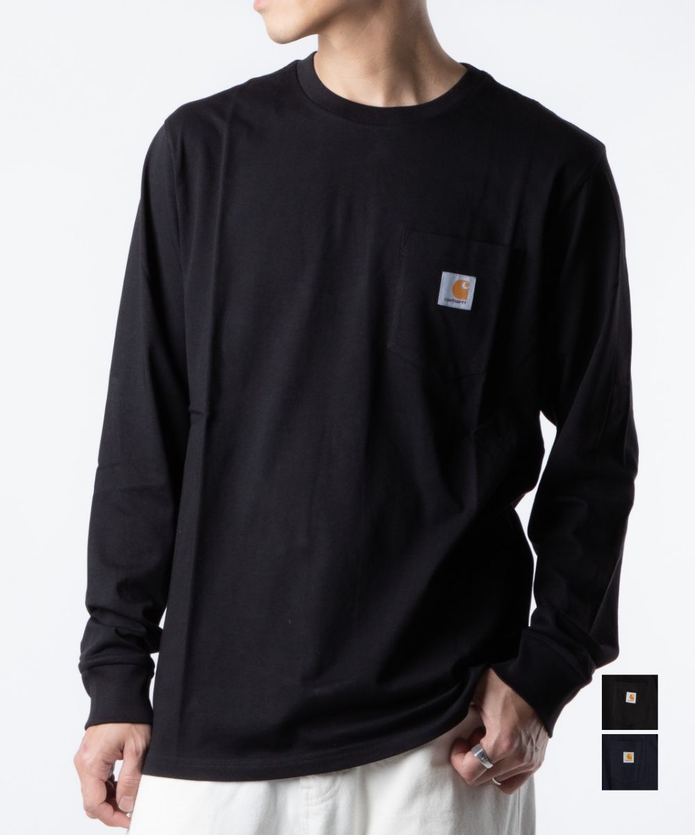 楽天U-STREAMカーハート Carhartt I022094 Tシャツ メンズ トップス 長袖 ロングTシャツ WIP スリーブ クルーネック カットソー コットン 綿 ロンT ロゴラベル L/S POCKET T-SHIRT 無地 アウトドア ストリート S M L XL ブラック ダークネイビー S M L XL