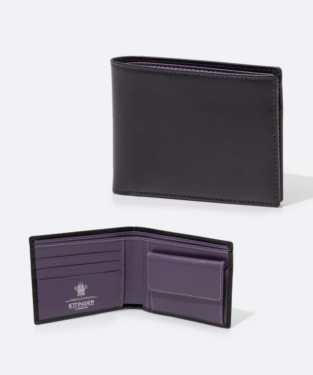 エッティンガー 革二つ折り財布 メンズ エッティンガー ETTINGER ST141J 二つ折り財布 Billfold w. 3 c/c & coin purse メンズ 財布 カーフレザー ミニ財布 本革 小銭入れ ロゴ シンプル プレゼント ギフト お祝い 記念 コンパクトウォレット パープル