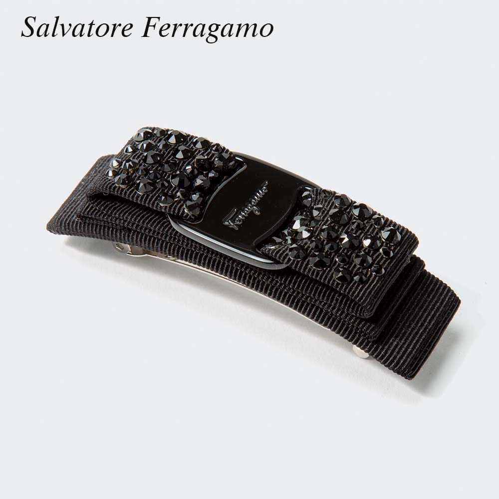 ＼10%OFF／ サルヴァトーレ フェラガモ Salvatore Ferragamo 341693 バレッタ レディース 小物 ヴァラ リボン 髪留め ヘアアクセサリー アクセサリー VARA クリスタル ブラック BOW HAIRCLIP プレゼント お祝い サルバトーレ