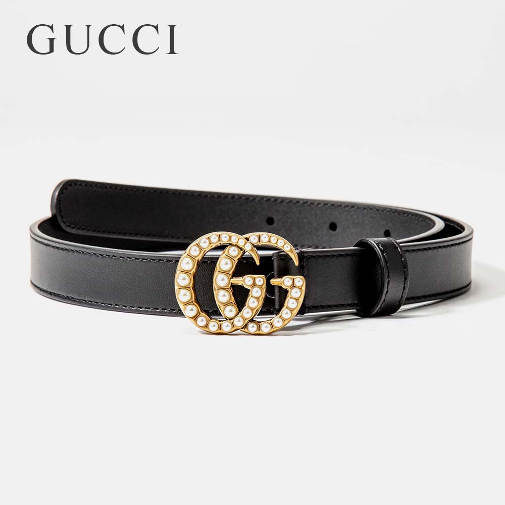 グッチ ベルト（レディース） グッチ GUCCI 476342 AP0WT ベルト レディース ファッション小物 レザー パール ダブルG バックル ファッション 65cm～85cm ビジネス 新社会人 お祝い プレゼント ギフト ブラック 65 70 75 80 85