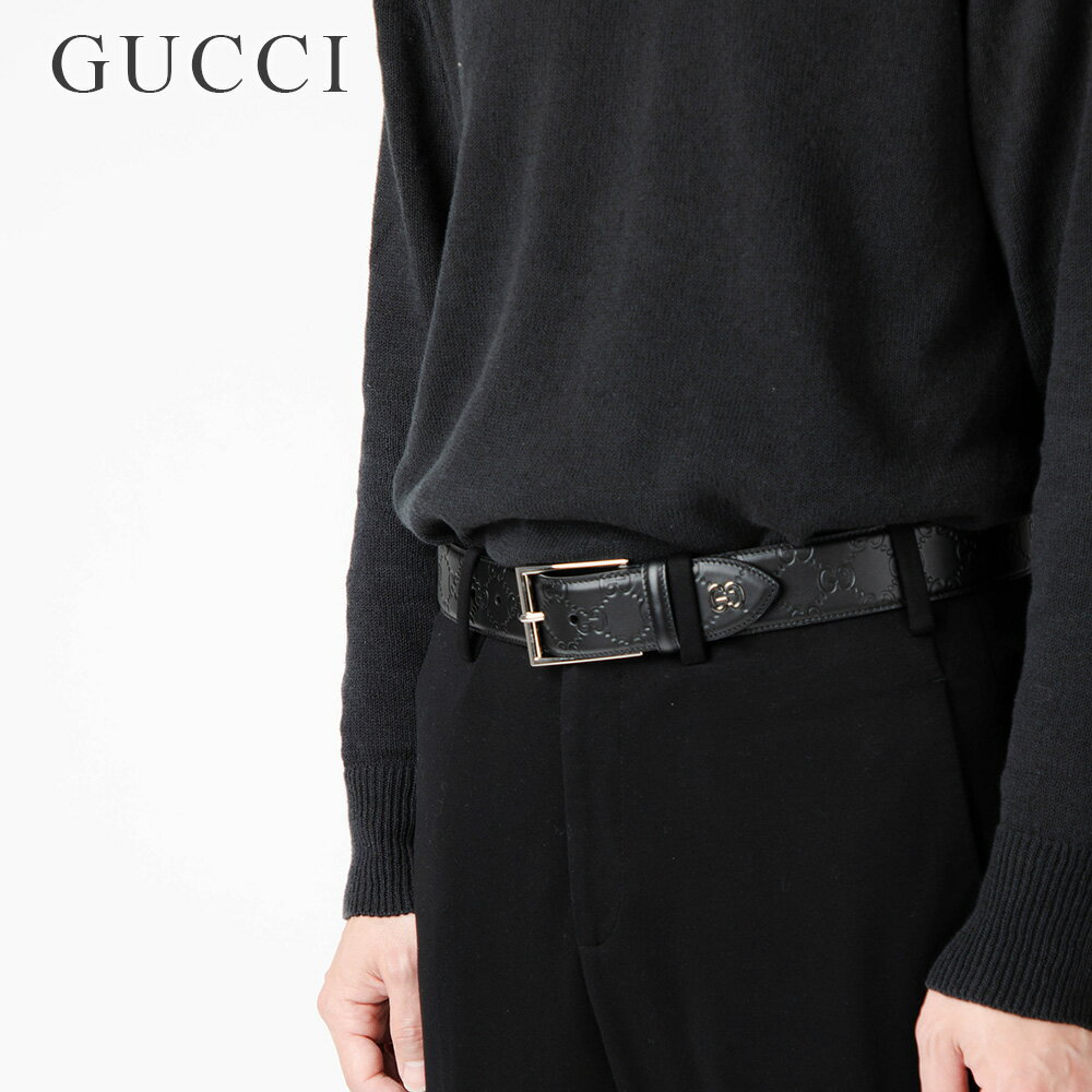 グッチ プレゼント メンズ グッチ GUCCI 474311 CWC1N ベルト メンズ ファッション小物 シグネチャー レザー エンボスGGパターン バックル ファッション 75cm～100cm ビジネス 新社会人 お祝い プレゼント ギフト ブラック