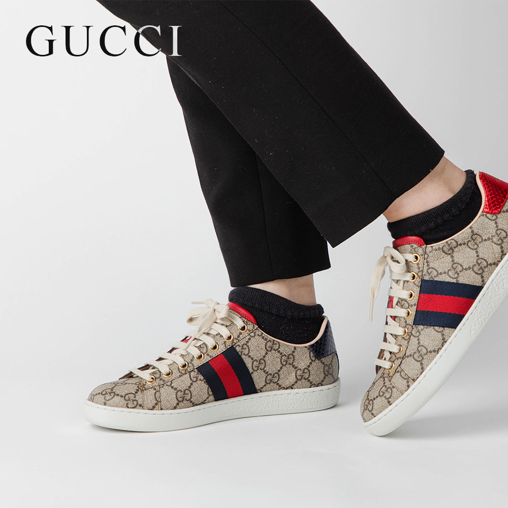 グッチ GUCCI 499410 96G50 スニーカー エース レディース シューズ GGスプリーム キャンパス シグネチャー ACE エレガント ローカット イタリア製 カジュアル ウィメンズ 499410 96G50 9768 ベージュ 22.5～25.0cm