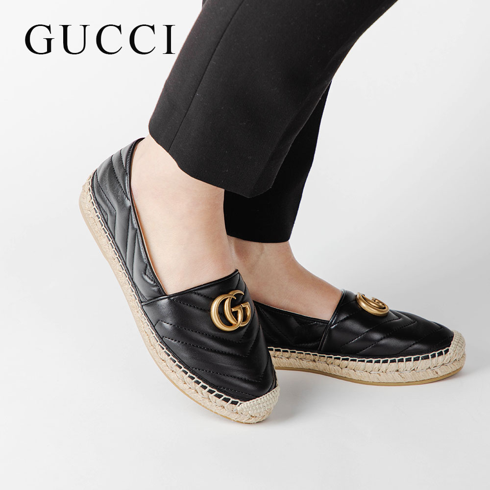 グッチ GUCCI 551890 BKO00 サンダル レディース シューズ スニーカー ダブルG付き レザー エスパドリーユ イニシャルロゴ ラグジュアリー エレガント シェブロン キルティング プラットフォーム ブラック 23.0～25.0cm