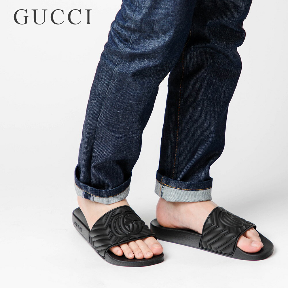 グッチ GUCCI 601041 JD600 サンダル メンズ シューズ キルティングラバー スライドサンダル GG イニシャルロゴ ラグジュアリー ブランド イタリア ビーチサンダル つっかけ 25.0〜28.0cm 1000 ブラック 26 27