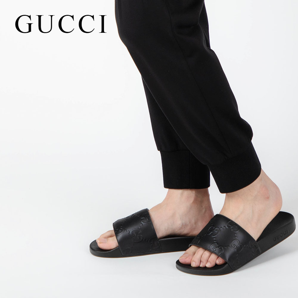 グッチ GUCCI 681880 UKU00 サンダル メンズ GG スライドサンダル イニシャルロゴ ラグジュアリー ブランド ビーチサンダル つっかけ 1000 黒 SLIDE SANDAL ブラック 25.0～28.0cm