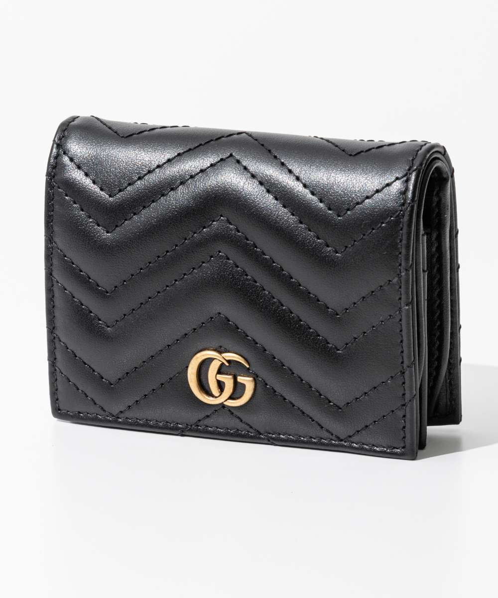 グッチ GUCCI 466492 DTD1T 二つ折り財布 C.CASE(655M)GG M.2.0 LION TRAP レディース 財布 カードケース シェブロン キルティング レザー GGマーモント 小銭入れ 紙幣入れ ミニ財布 プレゼント ロゴ ギフト お祝い 記念 コンパクト ブラック