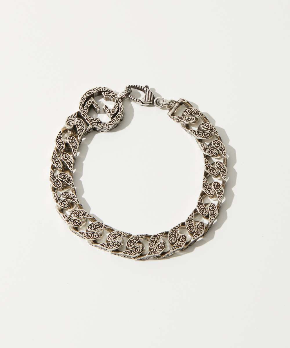 ブレスレット グッチ GUCCI 454285 J8400 ブレスレット INTERLOCKING G GOURMETTE WITH PAISLEY AURECO SILVER レディース アクセサリー インターロッキングG シルバー チェーン スターリングシルバー ジュエリー ギフト プレゼント お祝い 記念 ワイド シルバー 17 18 19 20