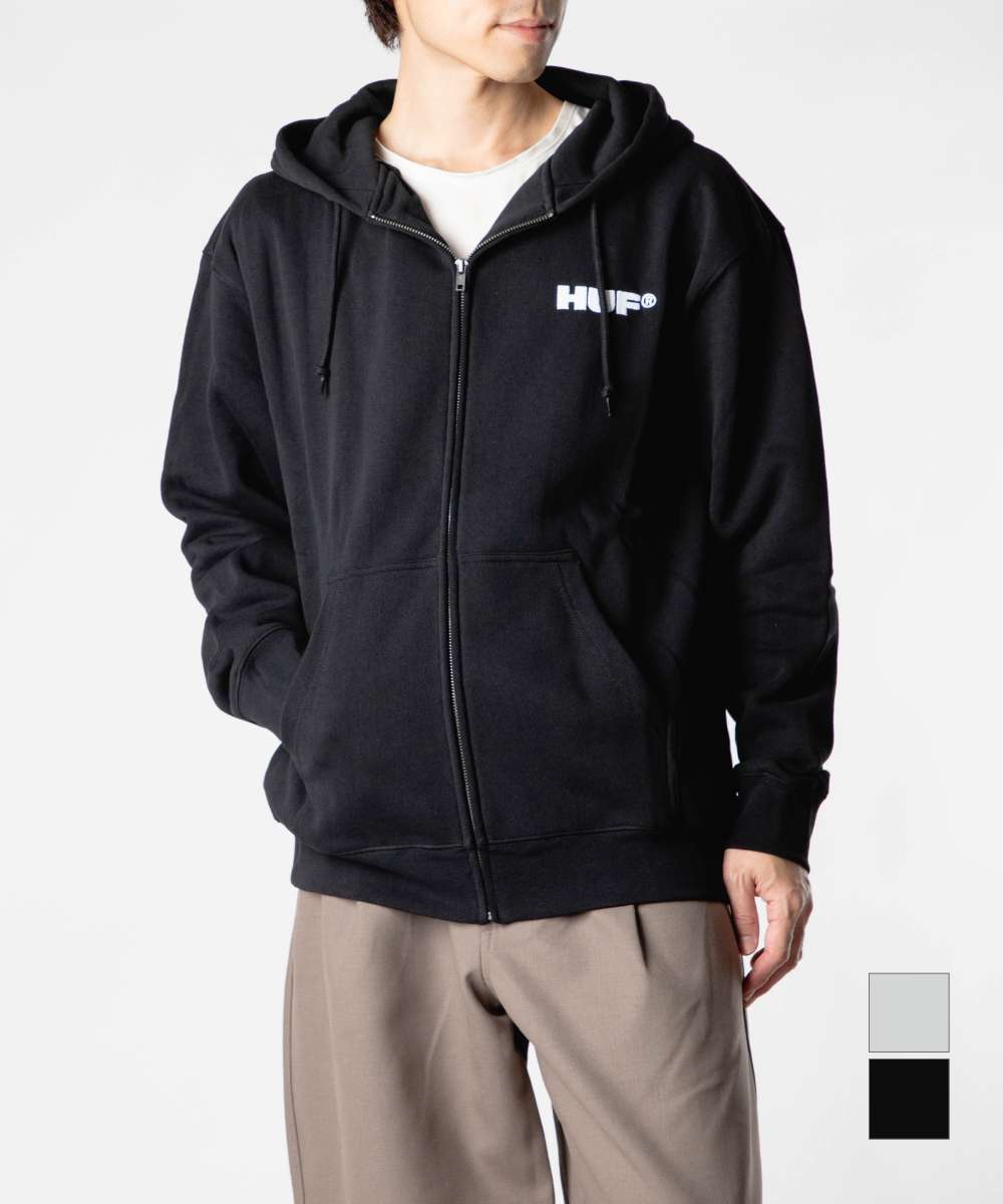 ハフ HUF ALL CAPS F/Z HOODIE オールキャップス フルジップ フーディー PF00762 パーカー ジップアップ ロゴ メンズ レディース トップス