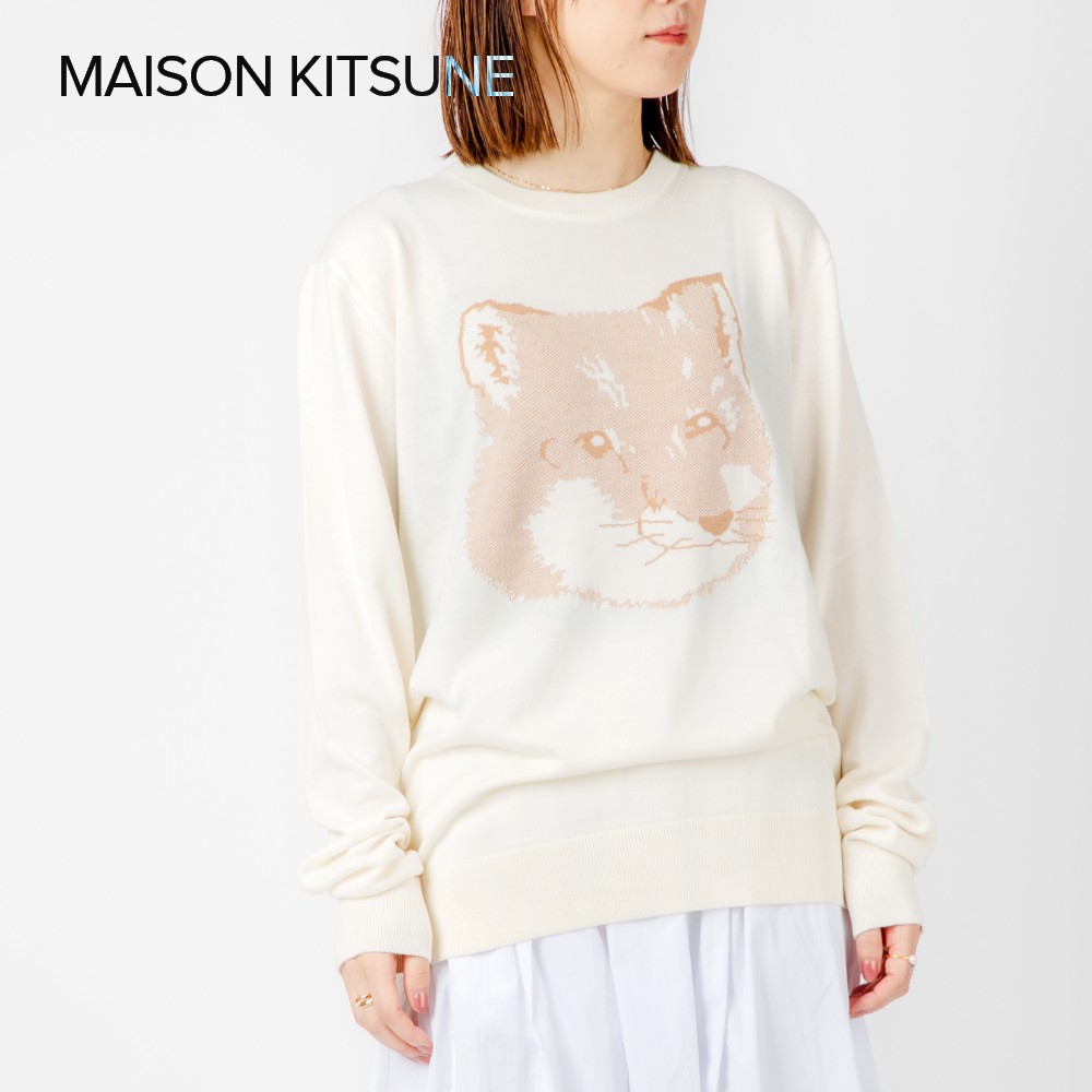 メゾンキツネ MAISON KITSUNE IU00527KT1058 ニット メンズ レディース トップス 長袖 ピケ フォックスヘッド Rネック プルオーバ...