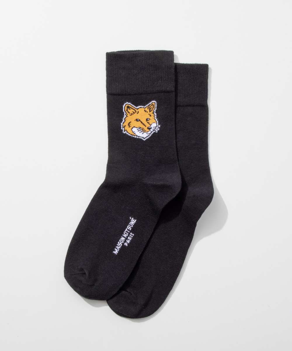 メゾンキツネ MAISON KITSUNE LM06407KT0010 靴下 FOX HEAD SOCKS メンズ ファッション小物 フォックスヘッド ソックス シンプル ロゴ コットン くつ下 アンクル 無地 プレゼント ギフト ブラ…