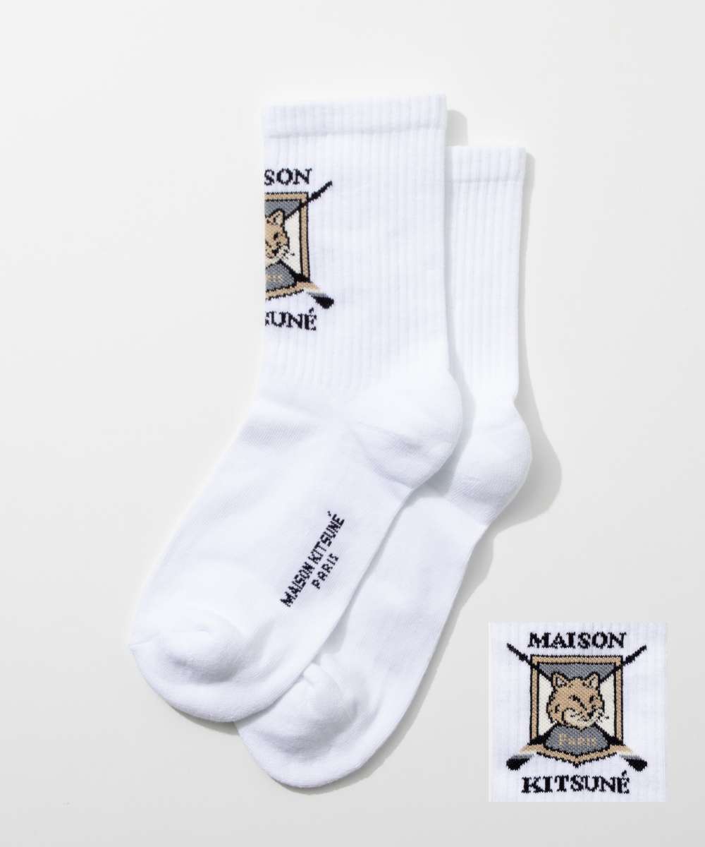 メゾンキツネ 小物 メンズ メゾンキツネ MAISON KITSUNE LM06405KT0010 靴下 FOX BLAZON SPORTY SOCKS メンズ ファッション小物 フォックス ブレイゾン スポーティ ソックス シンプル ロゴ コットン くつ下 アンクル 無地 プレゼント ギフト ホワイト 36/39、40/45