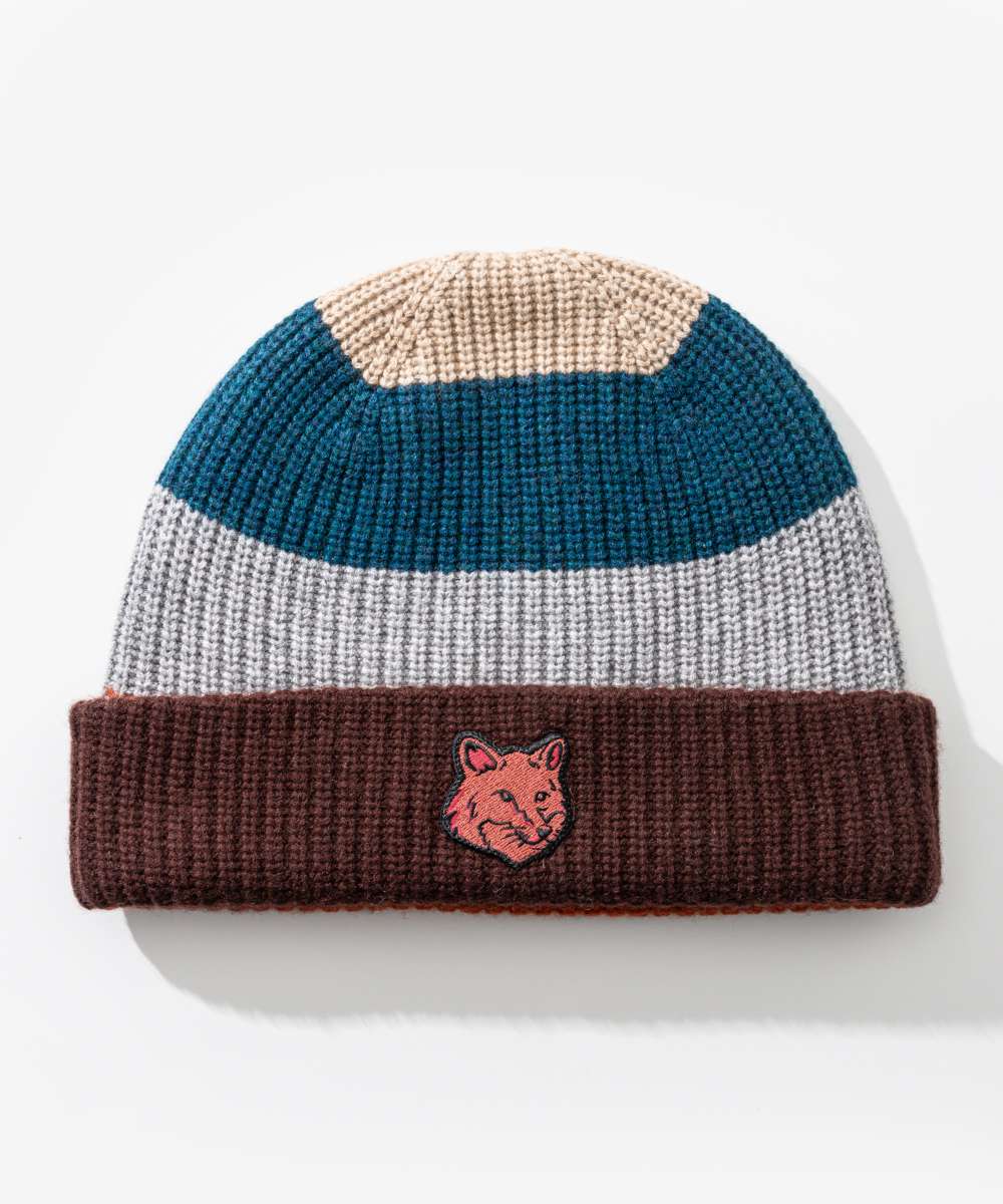 メゾンキツネ 小物 メンズ メゾンキツネ MAISON KITSUNE LM06112KT1093 ビーニー帽 TONAL FOX HEAD PATCH STRIPED PREPPY BEANIE メンズ 帽子 トーナル フォックスヘッド パッチ ストライプ プレッピー リブ編み ニット帽 ウール ロゴ カジュアル ギフト 贈り物 プレゼント アウトドア 通勤 通学