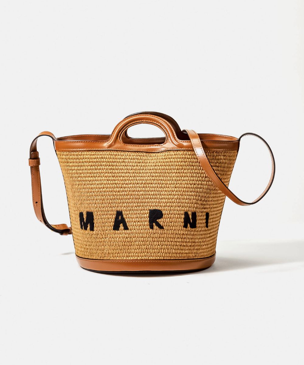 マルニ MARNI SCMP0057Q1 P3860 ショルダーバッグ TROPICALIA レディース バッグ ミニショルダー かごバッグ トロピカリア 肩掛け 本革 ラフィア レザー 2way カジュアル ロゴ シンプル バケットバッグ ハンド お出かけ ロゴ刺繍 お祝い 巾着付き 鞄 ブラウン