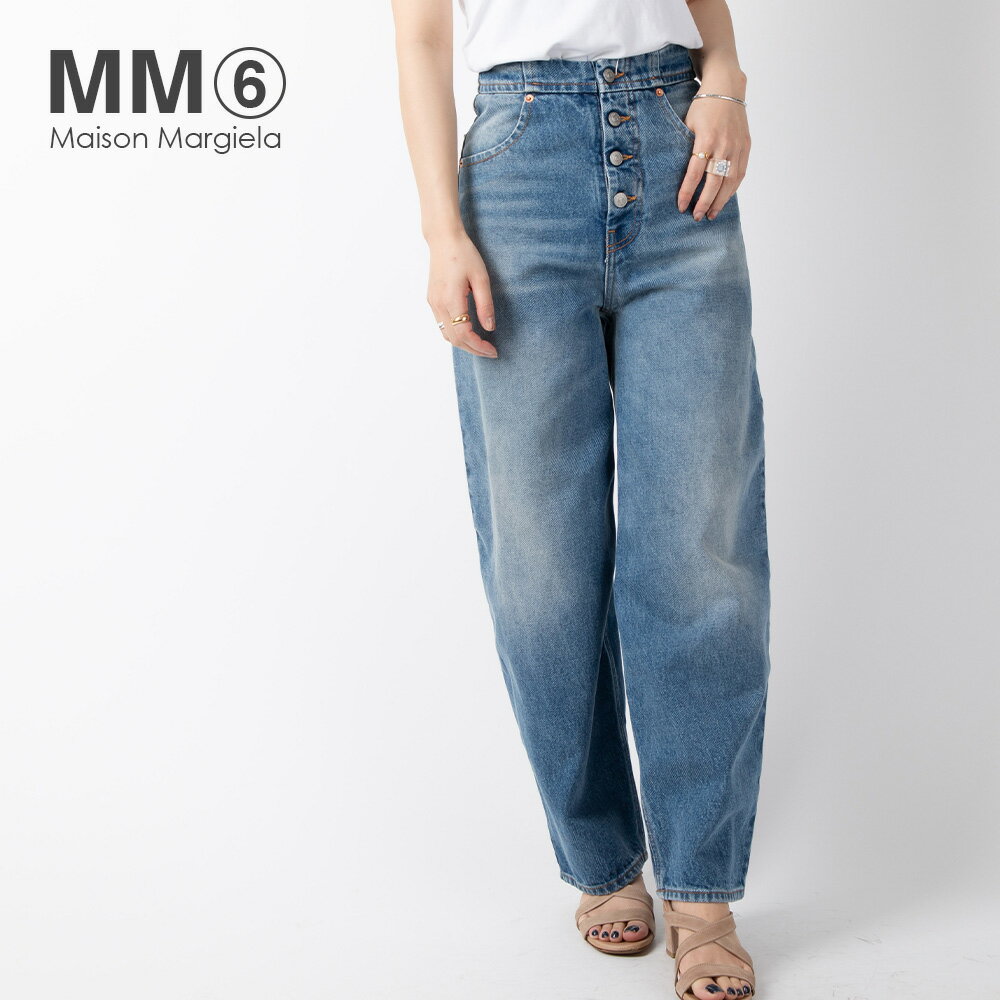 エムエムシックス MM6 S52LA0119 S30589 ジーンズ レディース ボトムス メゾンマルジェラ キャロット パンツ デニム コットン カジュアル 長ズボン ハイウエスト Gパン ジーパン ウォッシュ加工 36 38サイズ 965 デニムブルーのサムネイル