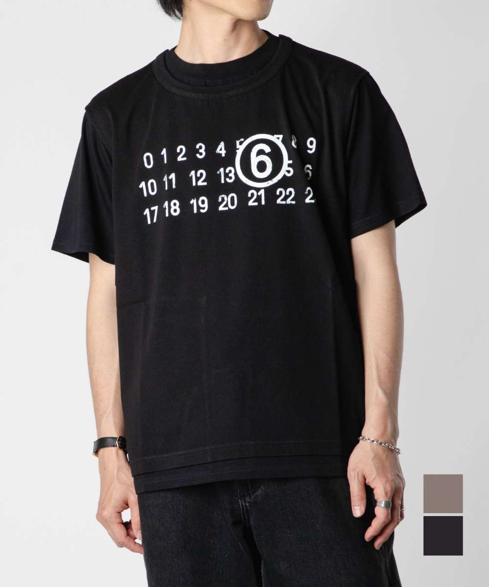 エムエム6 MM6 SH0GC0001 STJ391 Tシャツ T-SHIRT メンズ トップス メゾンマルジェラ 半袖 カットソー ナンバリングロゴ クルーネック カジュアル シンプル 春夏 コットン 綿 レギュラーフィット ブラック トープ S M L XL