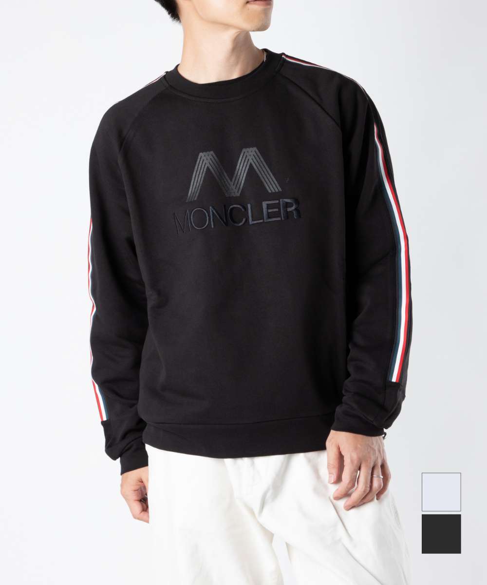 モンクレール MONCLER 8G000 50 809LA トレーナー メンズ トップス 長袖 スウェットシャツ カジュアル ロゴ刺繍 コットン トリコロールライン ブランド おしゃれ プレゼント ギフト ホワイト ブラック S M L XL XXL