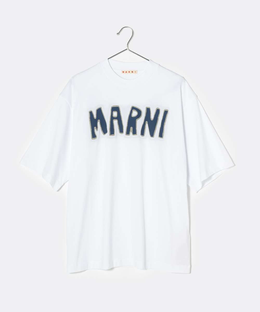 マルニ MARNI HUMU0223P1 USCU70 Tシャツ メンズ トップス 半袖 ロゴ カジュアル タクタイル レタリング プリント シンプル 春夏 コットン 綿 リリーホワイト 46 48 50 52
