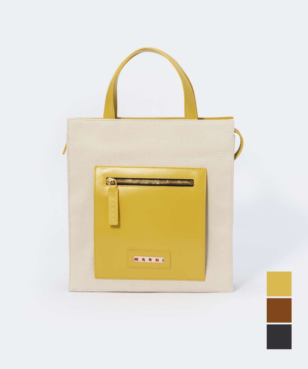 マルニ MARNI SHMP0068Q0 P2994 ハンドバッグ レディース バッグ レザー キャンパス コットン ロゴ刺繍 SMALL ZIPPED TOTE おしゃれ プレゼント ギフト 贈り物 記念 お祝い ナチュラル×イエロー ナチュラル×ブラック