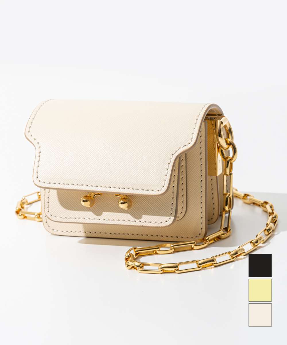 マルニ MARNI SBMP0085U0 LV520 ショルダーバッグ レディース バッグ トランク ナノ チェーンストラップ クロスボディ ミニバッグ レザー ロゴ 鞄 肩掛け お出掛け プレゼント ギフト お祝い TRUNK NANO W/CHAIN タルク バニラ ブラック
