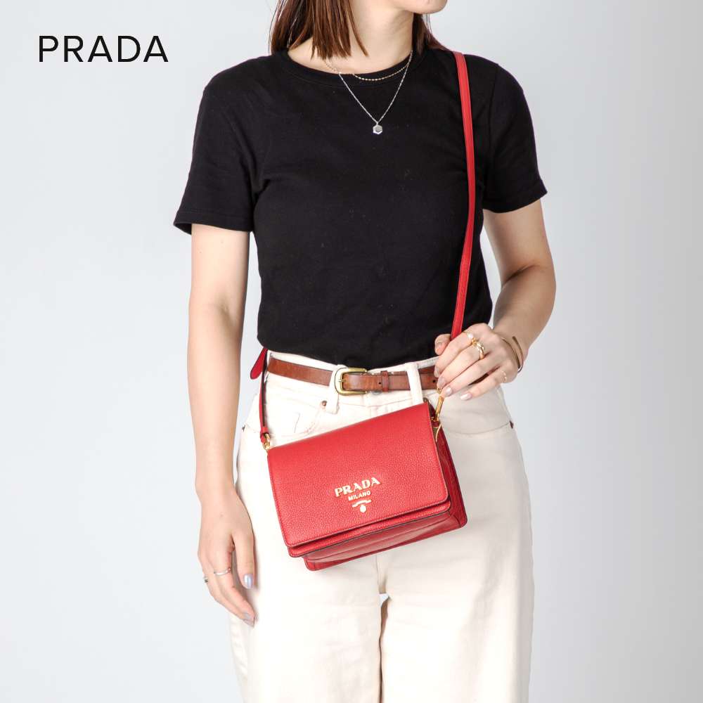 【15日限定★MAX10倍&エントリーで最大100％ポイントバック！2人に1人が当選 】 プラダ PRADA 1BD102 2BBE F0011 ショルダーバッグ レディース バッグ ポシェット クロスボディ 斜め掛け レザー ポーチ 肩掛け 軽量 お出掛け ブランドロゴ 鞄 プレゼント ギフト シンプル 誕