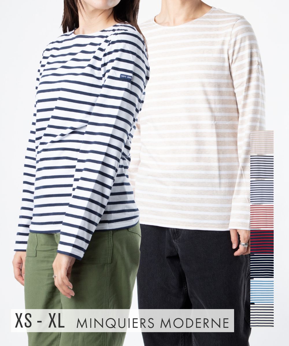 セントジェームス SAINT JAMES MINQUIERS MODERNE ボーダー カットソー ロンT クルーネック バスクシャツ メンズ レディース ユニセックス XS S M L XL セントジェームス ホワイト ブルー ネイビー レッド マリン プレゼント