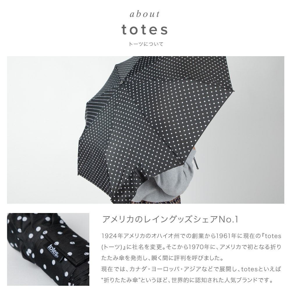 トーツ TOTES 8755 折りたたみ傘 メンズ レディース タイタン 折り畳み 丈夫 ワンタッチ 自動開閉 ラージ オート ネバーウェット アンブレラ シンプル 高い耐久性 傘 大きい 撥水 コンパクト 通勤 通学 晴雨兼用 ブラック ドット