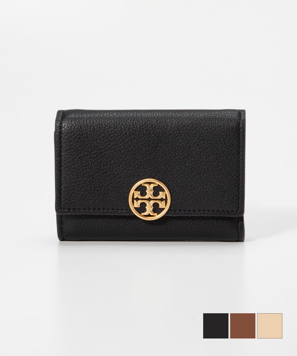 トリーバーチ TORY BURCH 140912 三つ折り財布 レディース 財布 ミニ財布 レザー ロゴ 小銭入れ コンパクトウォレット Miller Medium Flap Wallet プレゼント ギフト 贈り物 シンプル 誕生日 記念 お祝い ブラック ライトアンバー バニラソフトクリーム