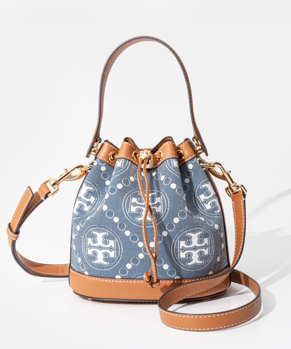 トリーバーチ TORY BURCH 158606 ハンドバッグ T Monogram Denim Bucket Bag レディース バッグ モノグラム デニム バケットバッグ クロスボディ ドローストリング カジュアル 鞄 プレゼント お出かけ ギフト マルチ