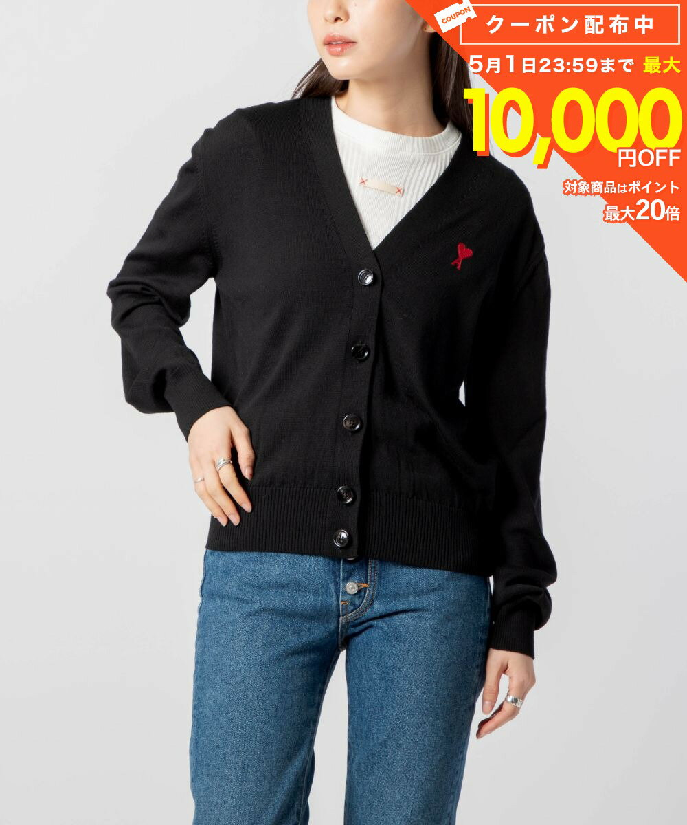 樂天商城 - アミ パリス AMI PARIS BFFKC111.KN0025 カーディガン RED ADC CARDIGAN レディース トップス 長袖 Vネック ロゴ刺繍 ロングスリーブ ウール リブ編み セーター シンプル ギフト プレゼント ブラック XS S M L