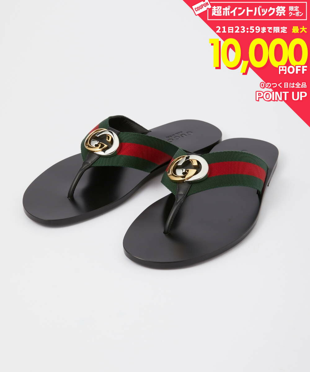 グッチ GUCCI 630307 H9020 サンダル メンズ シューズ トングサンダル ウェブ付き レザー クラシカル フラット ストライプ ストラップ プレゼント ギフト 靴 ブラック 26.0〜28.5cm