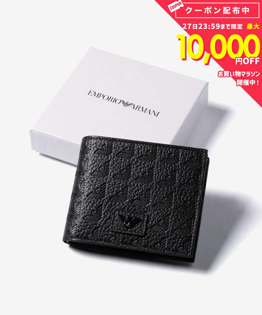 U, 吉 - エンポリオアルマーニ EMPORIO ARMANI COINPOCKET WALLET コインポケット ウォレット EM001741 AF14774 二つ折り財布 ロゴ エンボスイーグル メンズ 財布 ブラック