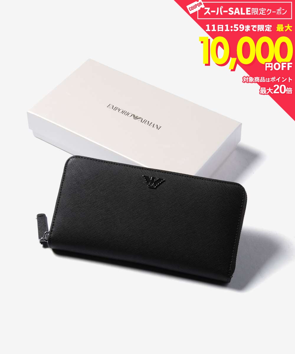【5日限定★エントリーで最大100％ポイントバック！当選確率1/2 】 MAX19%OFF! エンポリオアルマーニ EMPORIO ARMANI ROUNDLONG WALLET ラウンドロングウォレット Y4R169 Y138E 長財布 ロゴ メンズ 財布 ブラック