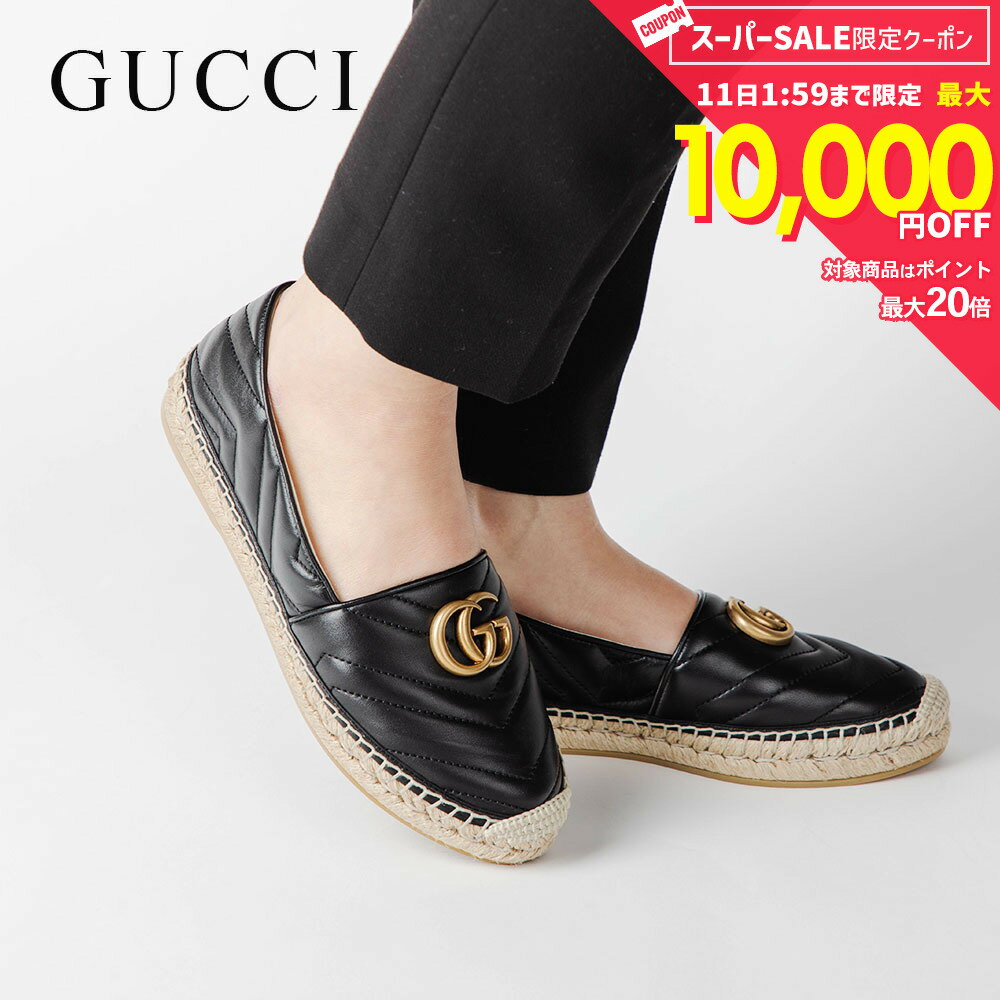 MAX15%OFF! グッチ GUCCI 551890 BKO00 サンダル レディース シューズ スニーカー ダブルG付き レザー エスパドリーユ イニシャルロゴ ラグジュアリー エレガント シェブロン キルティング プラットフォーム ブラック 23.0〜25.0cm