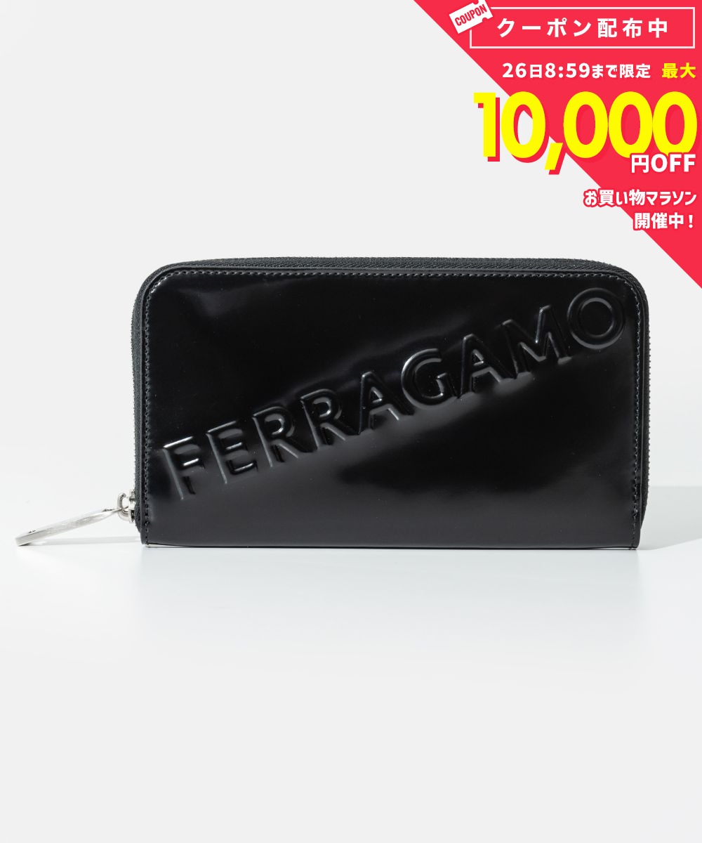 乐天商城 - サルヴァトーレ フェラガモ Salvatore Ferragamo 661212 長財布 EMBOSSED FERRAGAMO レディース 財布 ロングウォレット エンボスド レザー 本革 ロゴ ギフト プレゼント ブランド シンプル おしゃれ ZIP WALLET ブラック