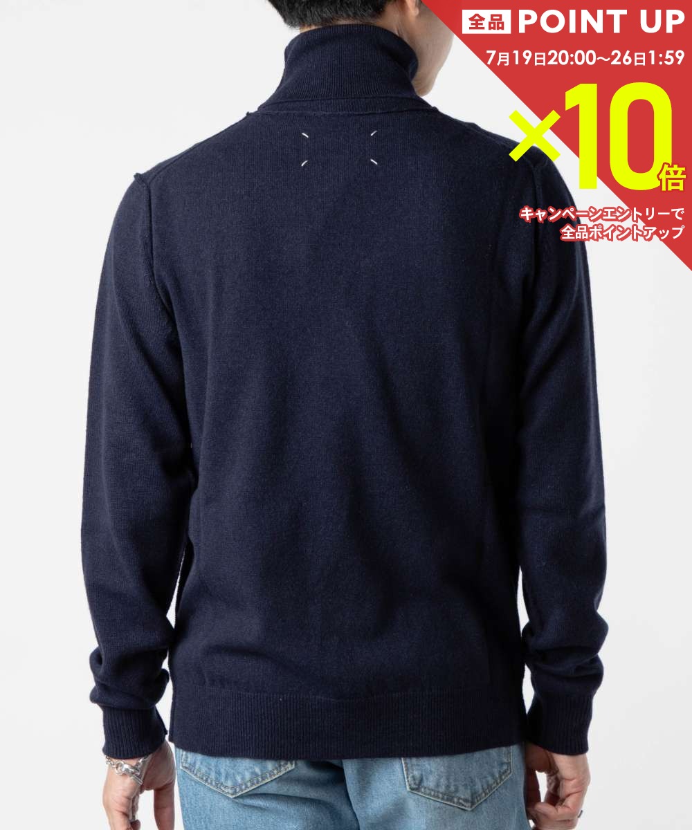  メゾン マルジェラ MAISON MARGIELA SI1HA0010 S17783 ニット PULLOVER メンズ トップス 長袖 ハイネック ジ エコカシミア セーター ロングスリーブ リブ 4ステッチ タートルネック アウトサイドシーム 秋冬 ネイビー