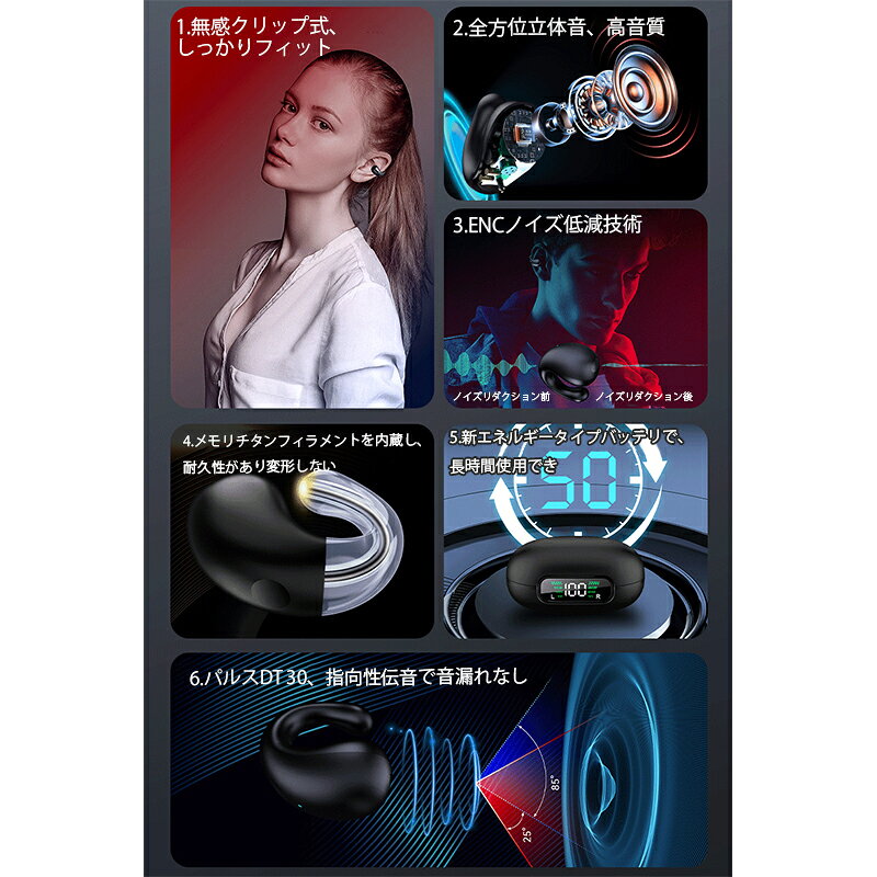 即納 Bluetoothイヤホン 耳を塞がない ワイヤレス Bluetooth5.3 イヤホン 耳に入れ...