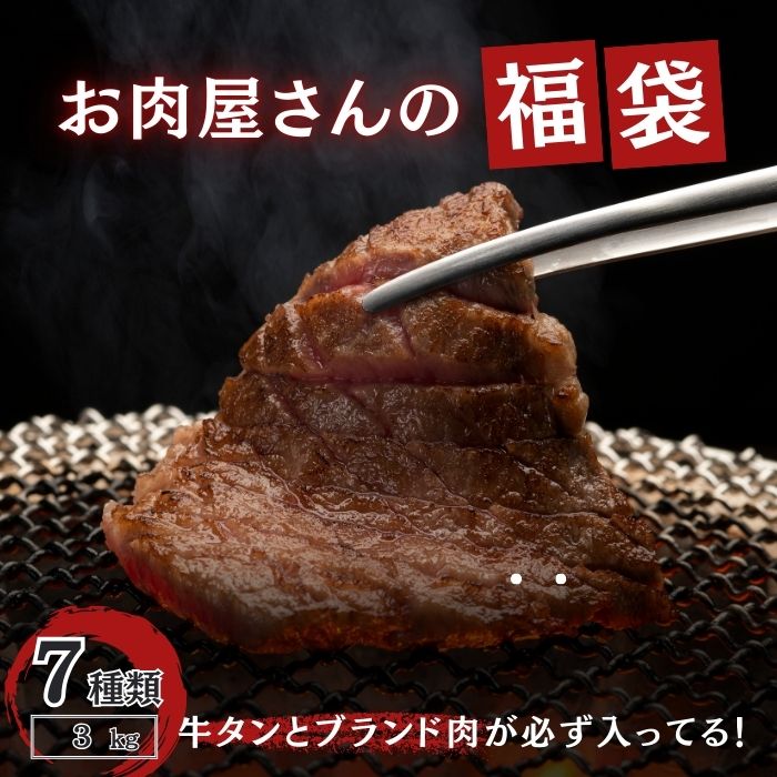 肉福袋 7種以上3kg以上(牛タン・ブランド肉入り)17,000円相当